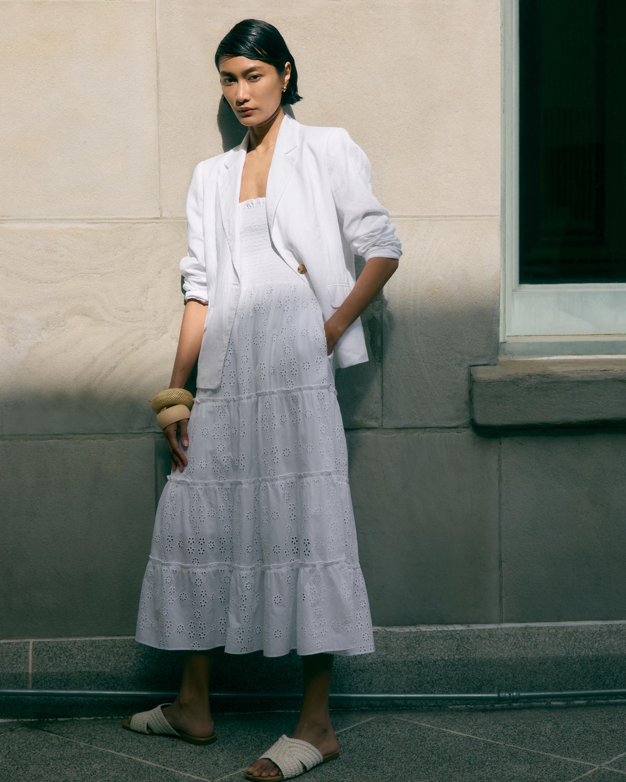 Quince | Women's Eyelet Smocked Midi Dress Organic Cotton Product Image