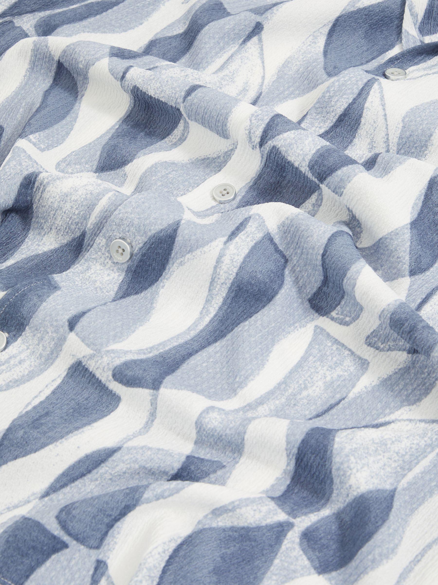 Printed Textured Cuban Collar Shirt in Soft Blue Product Image