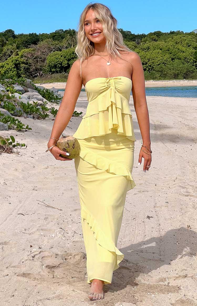 Raleigh Yellow Ruffle Strapless Top Product Image