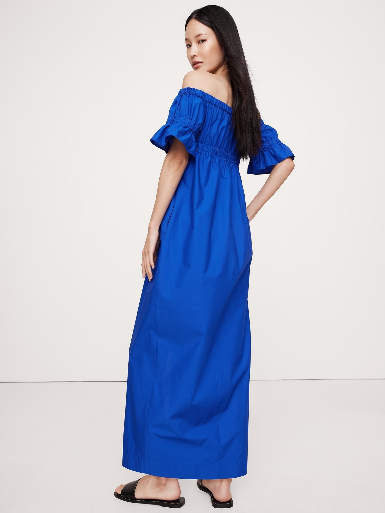 Cotton Poplin Off-The-Shoulder Maxi Dress Product Image