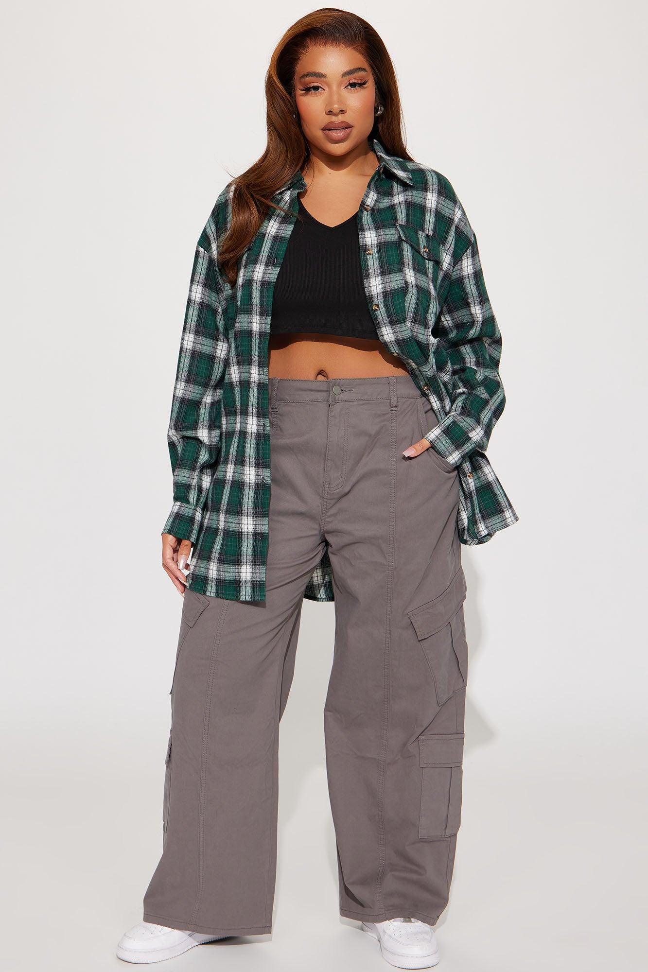 Pretty In Plaid Oversized Flannel Top - Green/combo Female Product Image