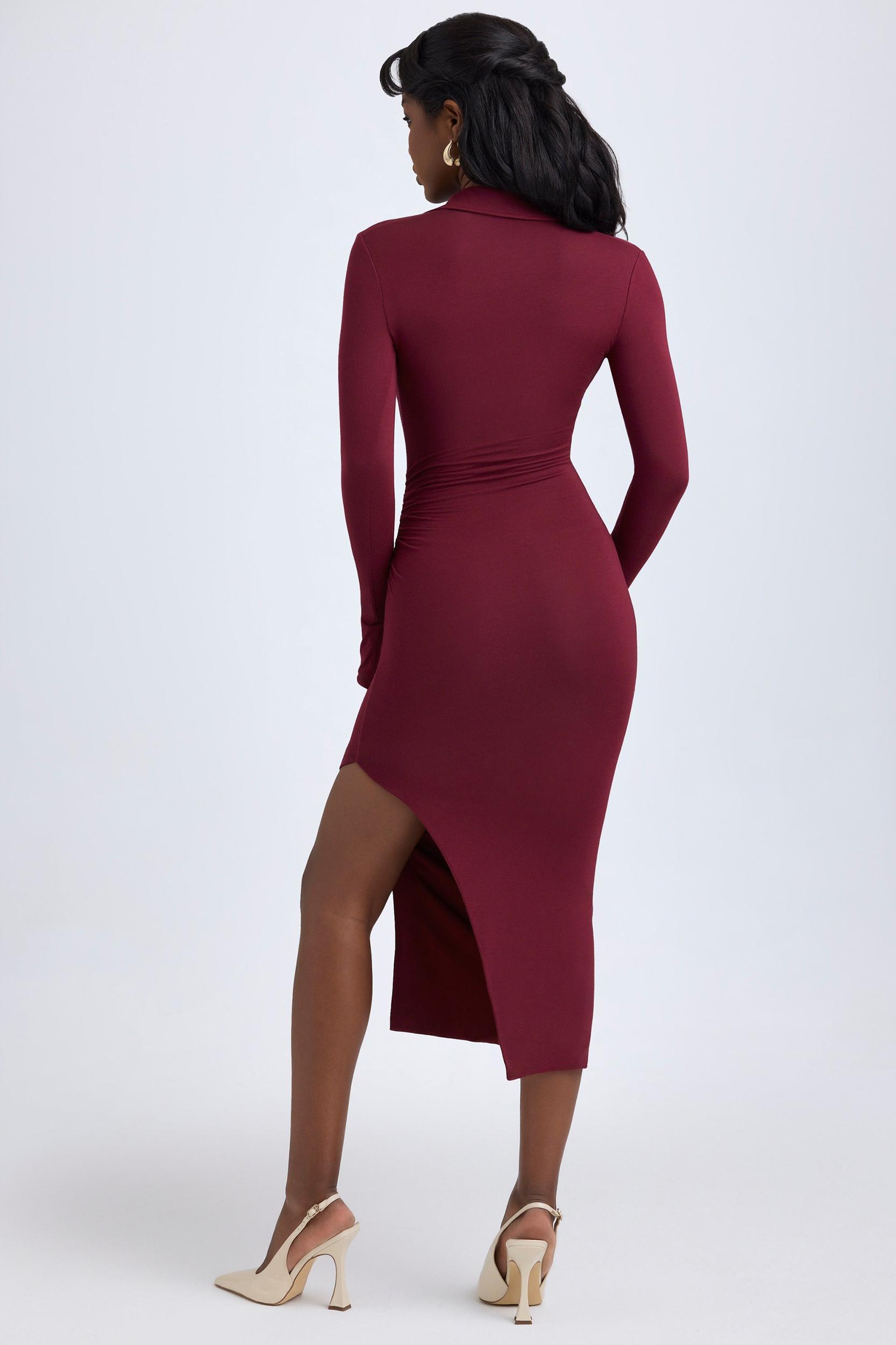Modal Plunge V-Neck Midaxi Dress in Wine Red Female Product Image
