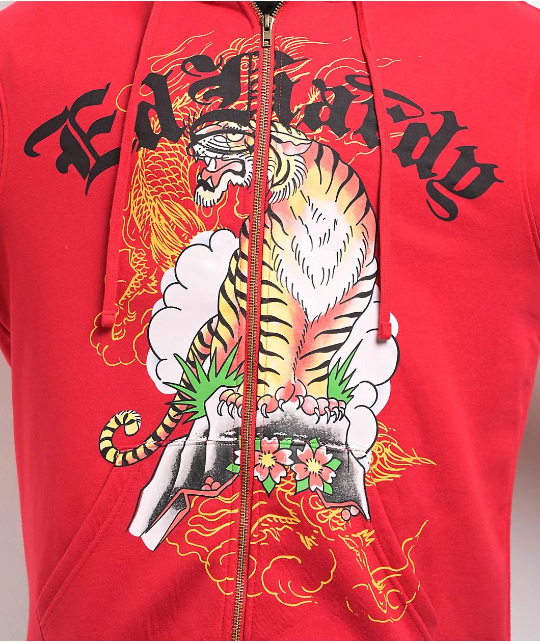Ed Hardy Tiger Mountain Red Zip Hoodie Product Image