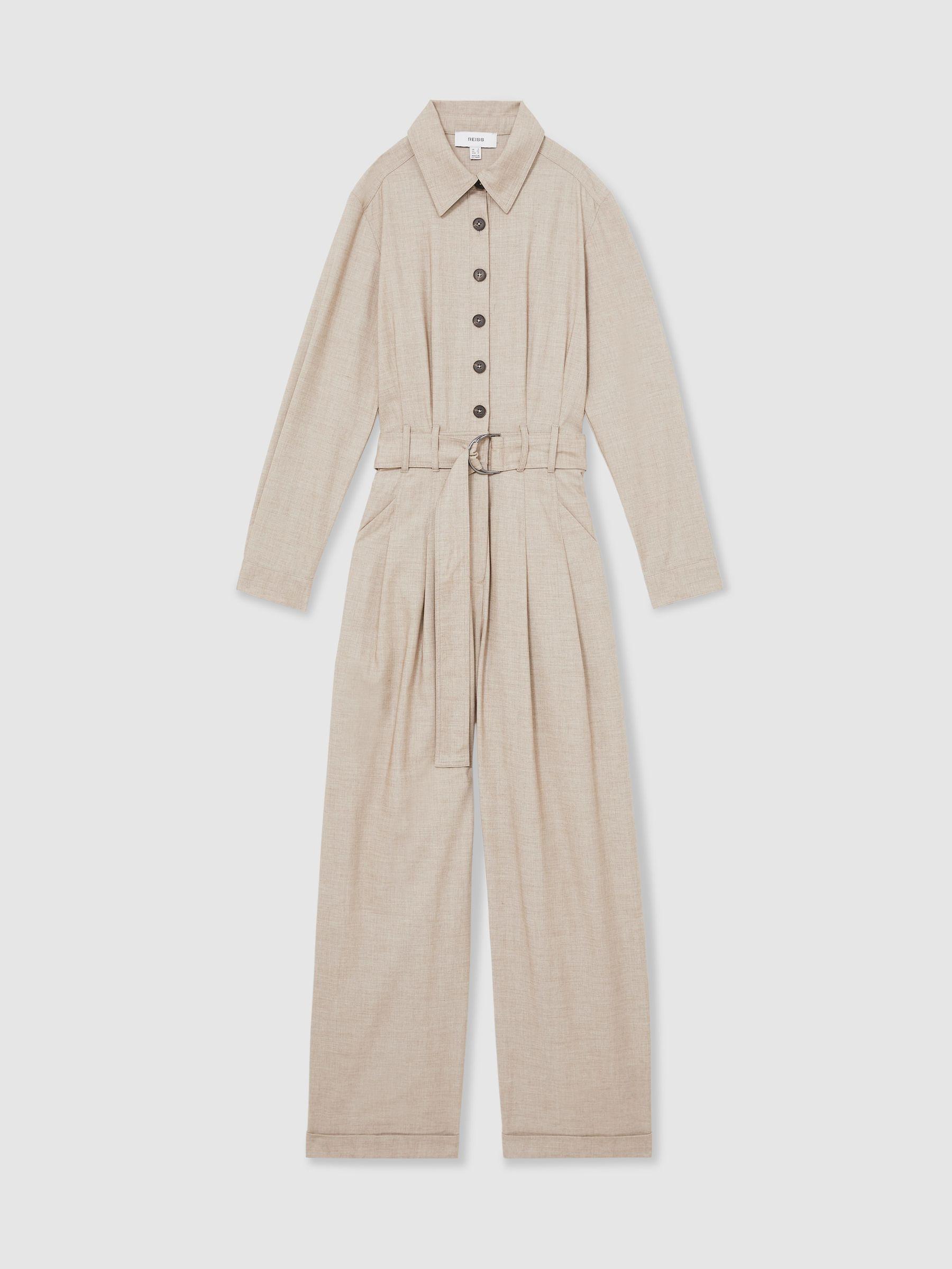 Tailored Wide Leg Jumpsuit in Neutral Product Image