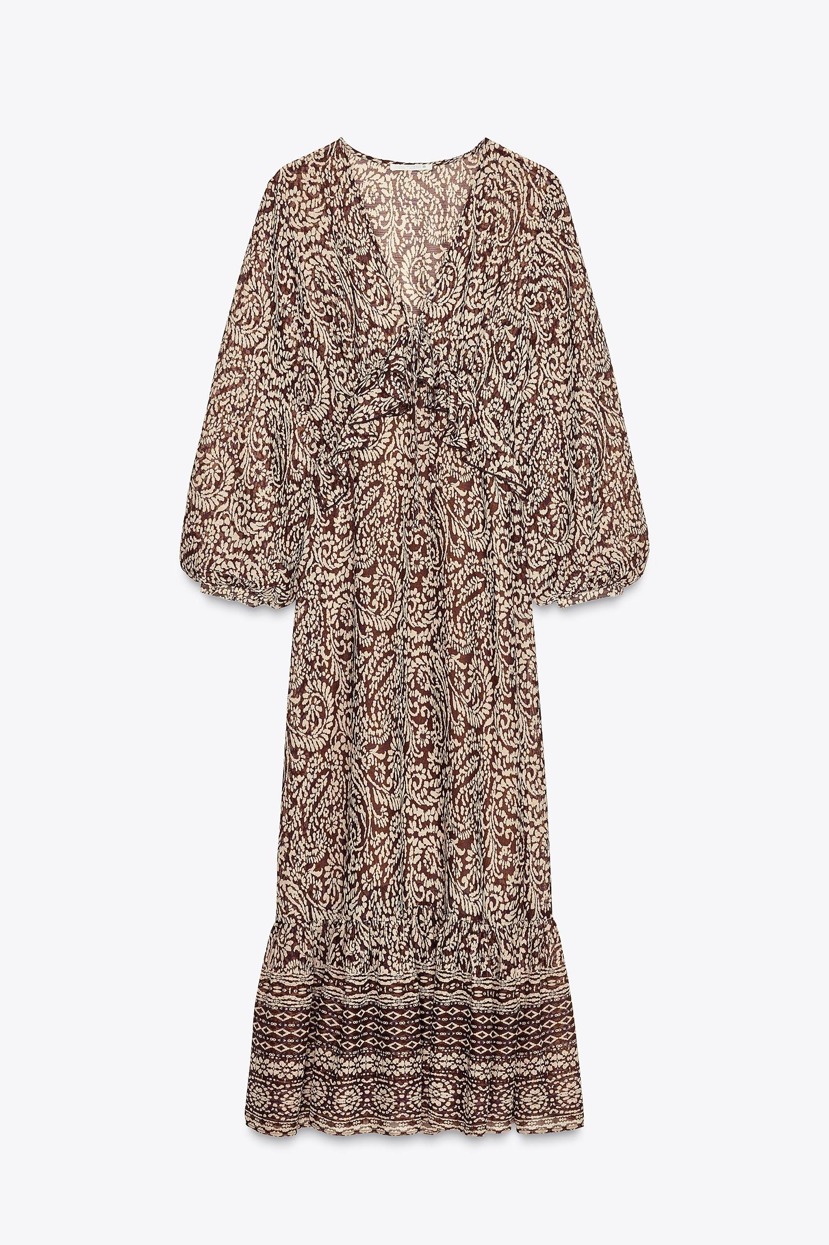 RUFFLED PRINT MIDI DRESS Product Image