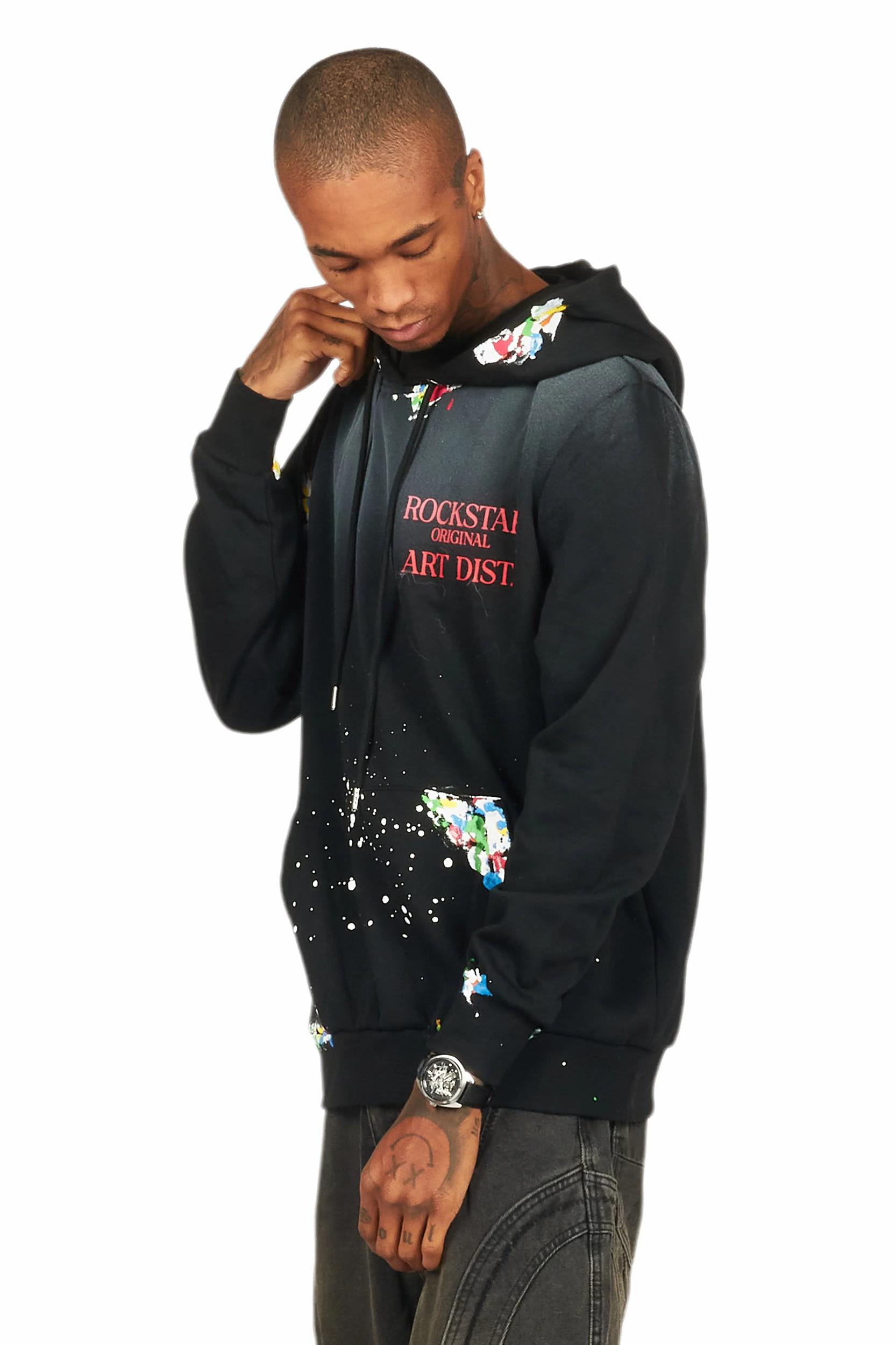 Rockstar Art Dist. Black/Red Graphic Hoodie Male Product Image