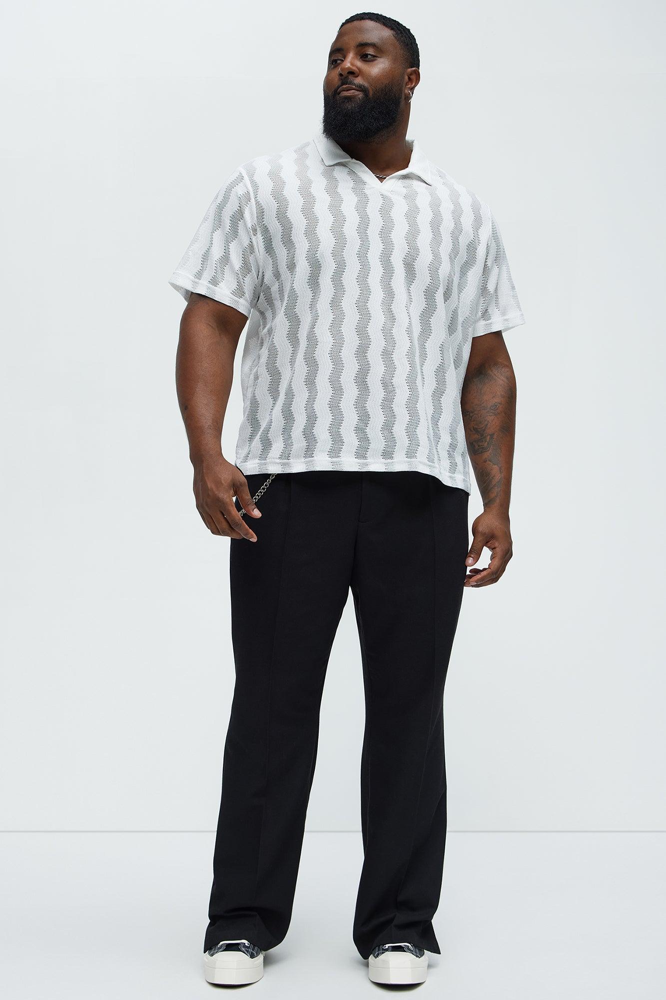 Wavy Crochet Lightweight Johnny Collar Shirt - White Product Image