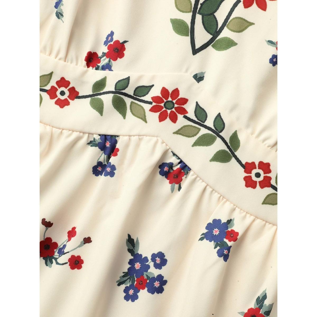 Plus Size Floral Print V-Neck Waist-Cinched Dress Ivory Women Resort Non V-neck Sleeveless Curvy BloomChic 30/6X Product Image