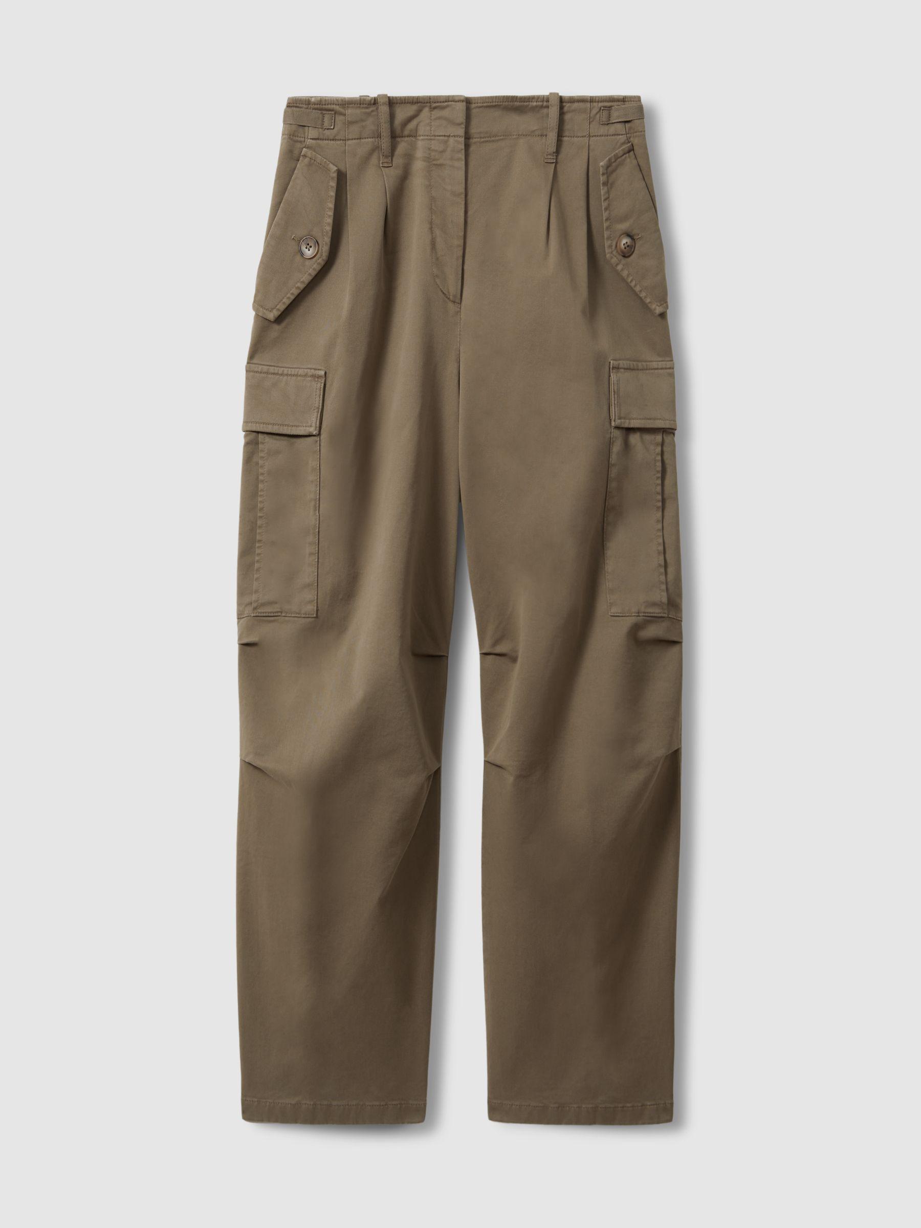 Cotton Blend Tapered Combat Trousers in Khaki Product Image
