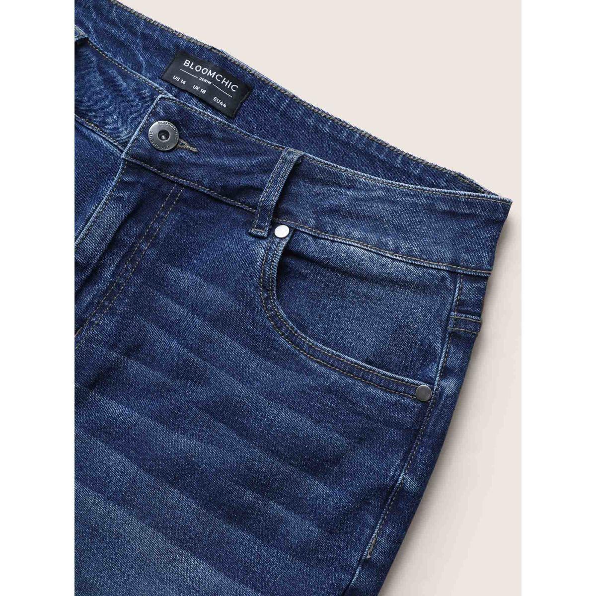 Plus Size Dark Wash Roll Hem Cropped Wide Leg Jeans Women Denimblue Casual High stretch Slanted pocket Jeans BloomChic 18/2X Product Image