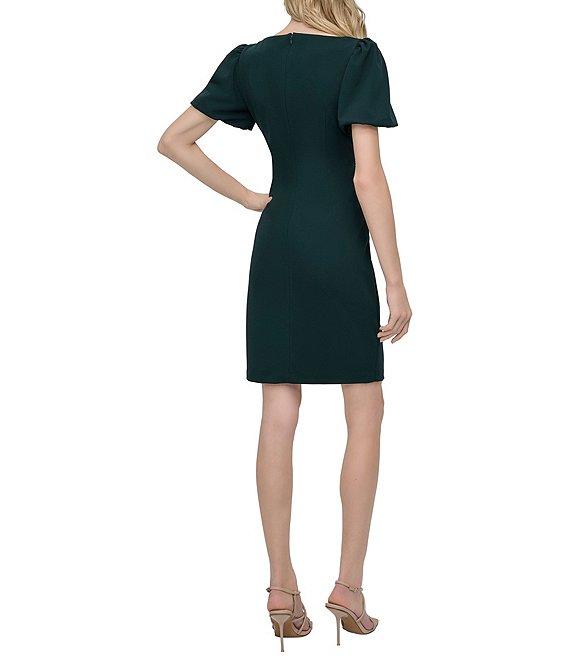 DKNY by Donna Karan Petite Size Scuba Crepe Crew Neckline Short Bubble Sleeve Sheath Dress Product Image