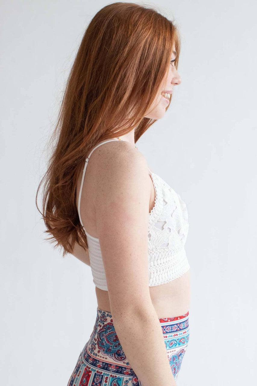White Floral Crochet Cropped Cami Product Image