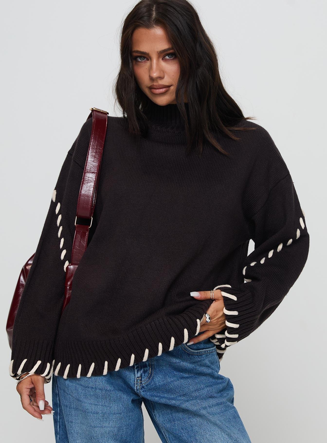 Leizure Turtleneck Knit Sweater Brown Product Image