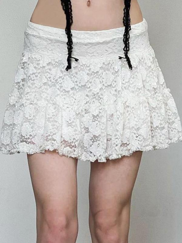 Hook Lace Patchwork Pleated Mini Skirts Product Image