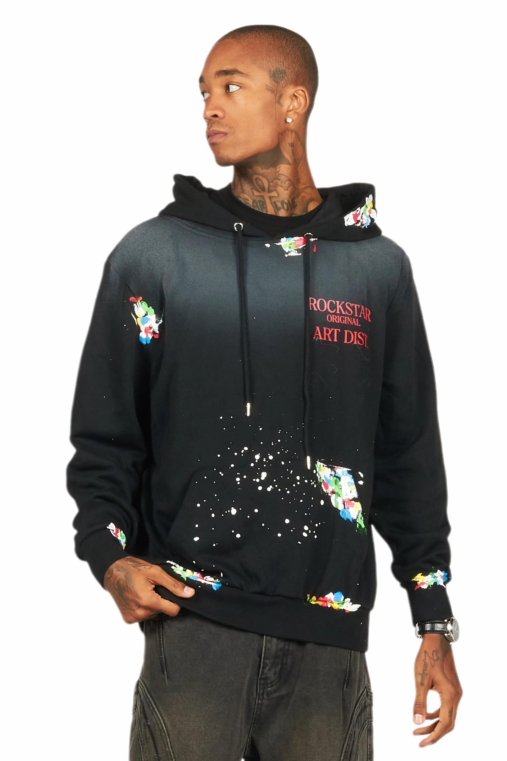 Rockstar Art Dist. Black/Red Graphic Hoodie Male Product Image