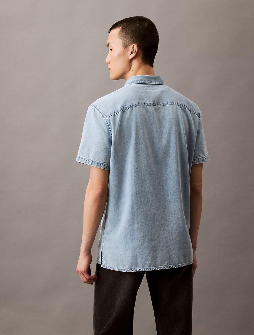 Denim Short Sleeve Classic Button-Down Shirt Product Image