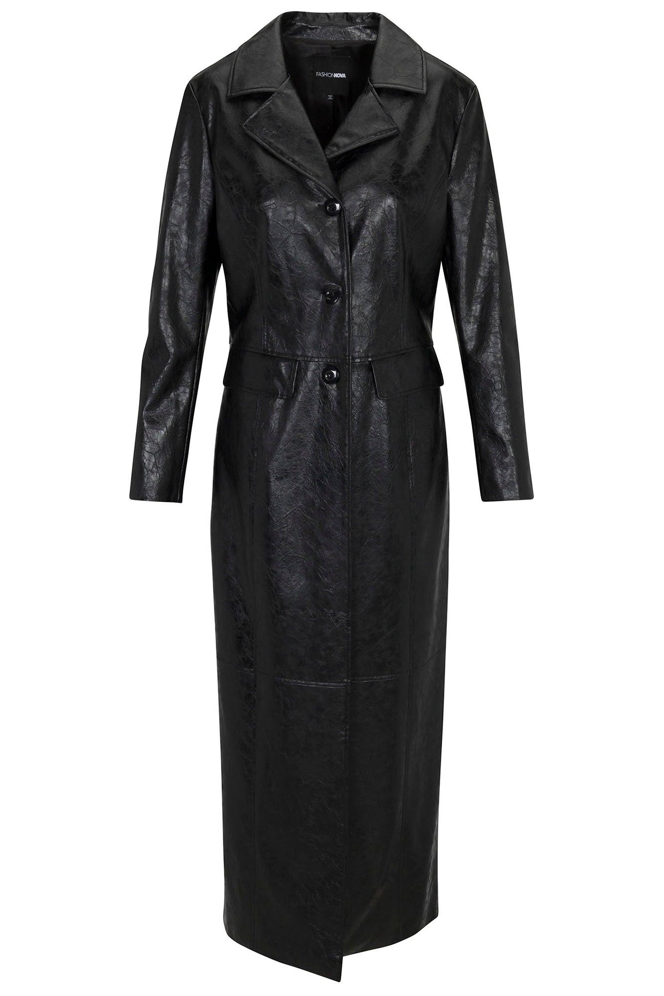 Helena Faux Leather Trench Coat - Black Product Image