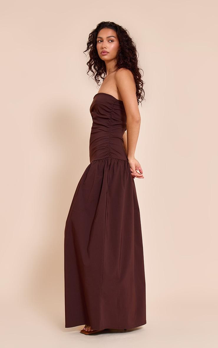 Chocolate Stretch Woven Bandeau Ruched Maxi Dress Product Image