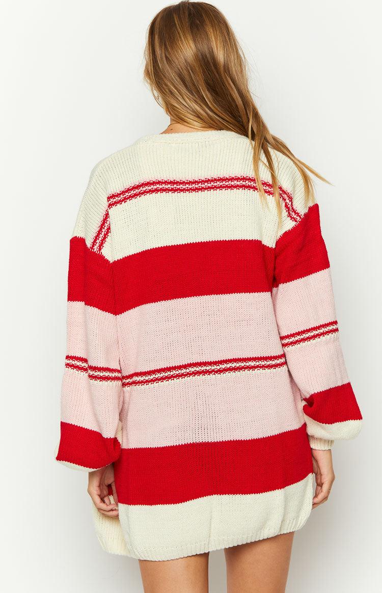 Dreamy Drift Cream Knit Striped Cardigan Product Image
