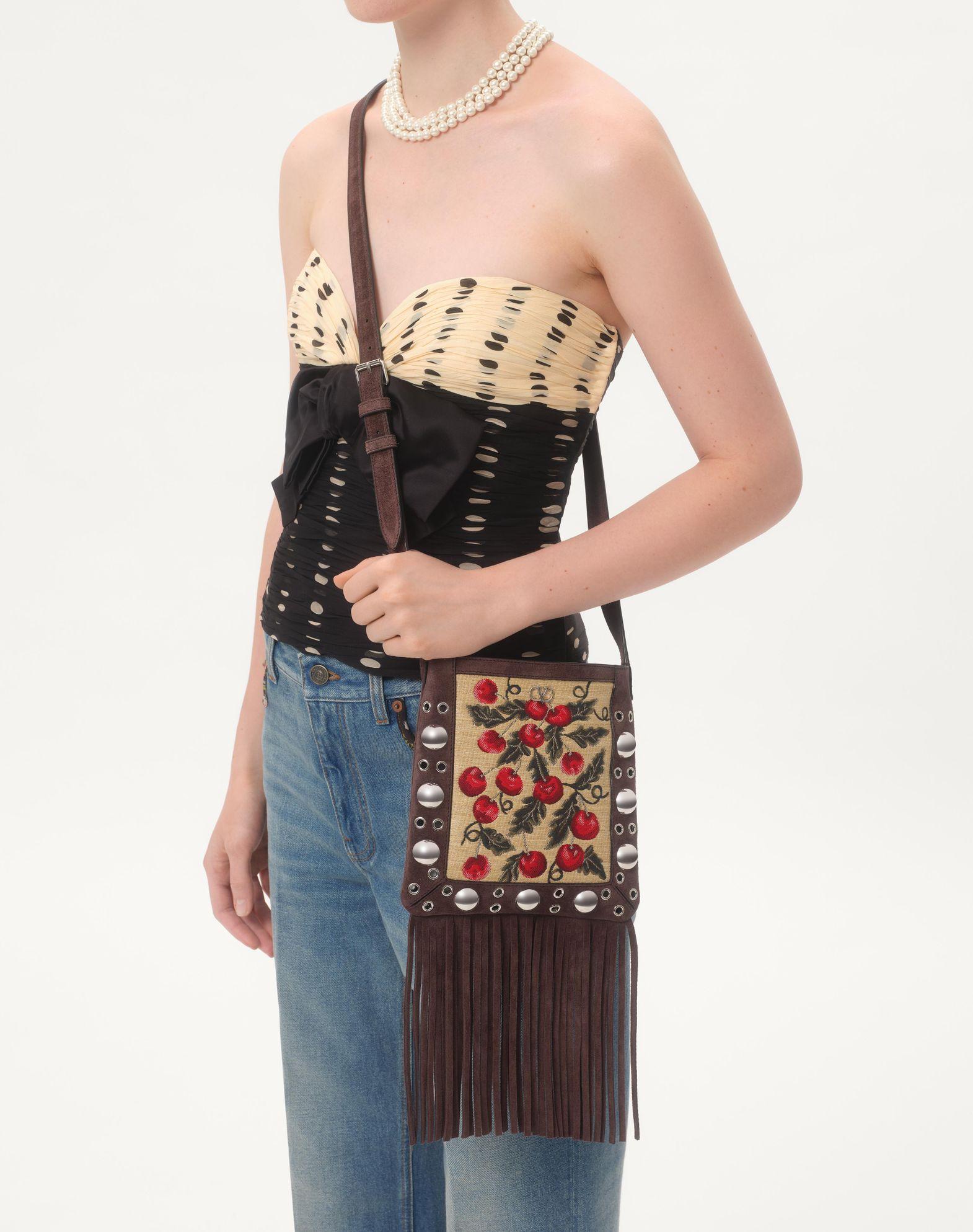 Valentino Garavani Nellcôte Small Shoulder Bag In Jacquard Raffia With Cherryfic Pattern Product Image