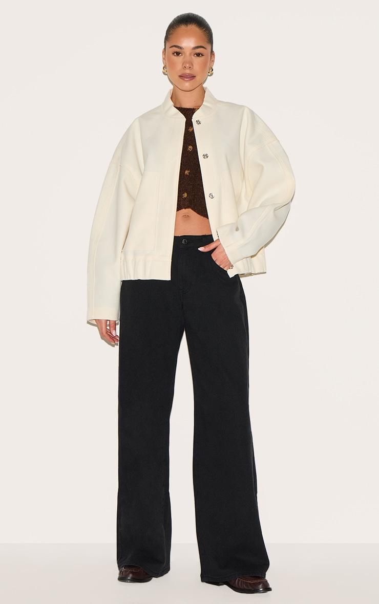Cream Wool Look Longline Bomber Jacket Product Image