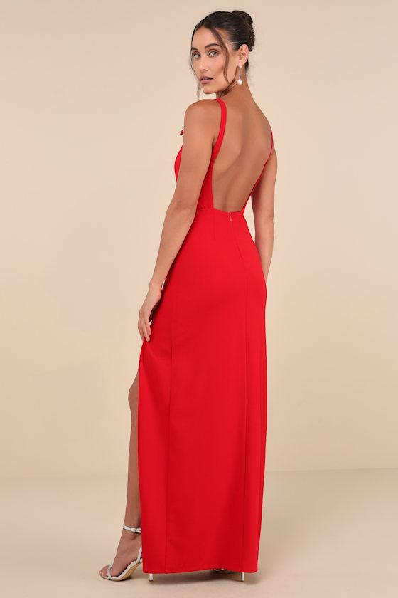 Darling Radiance Red Sleeveless Bow Backless Maxi Dress Product Image