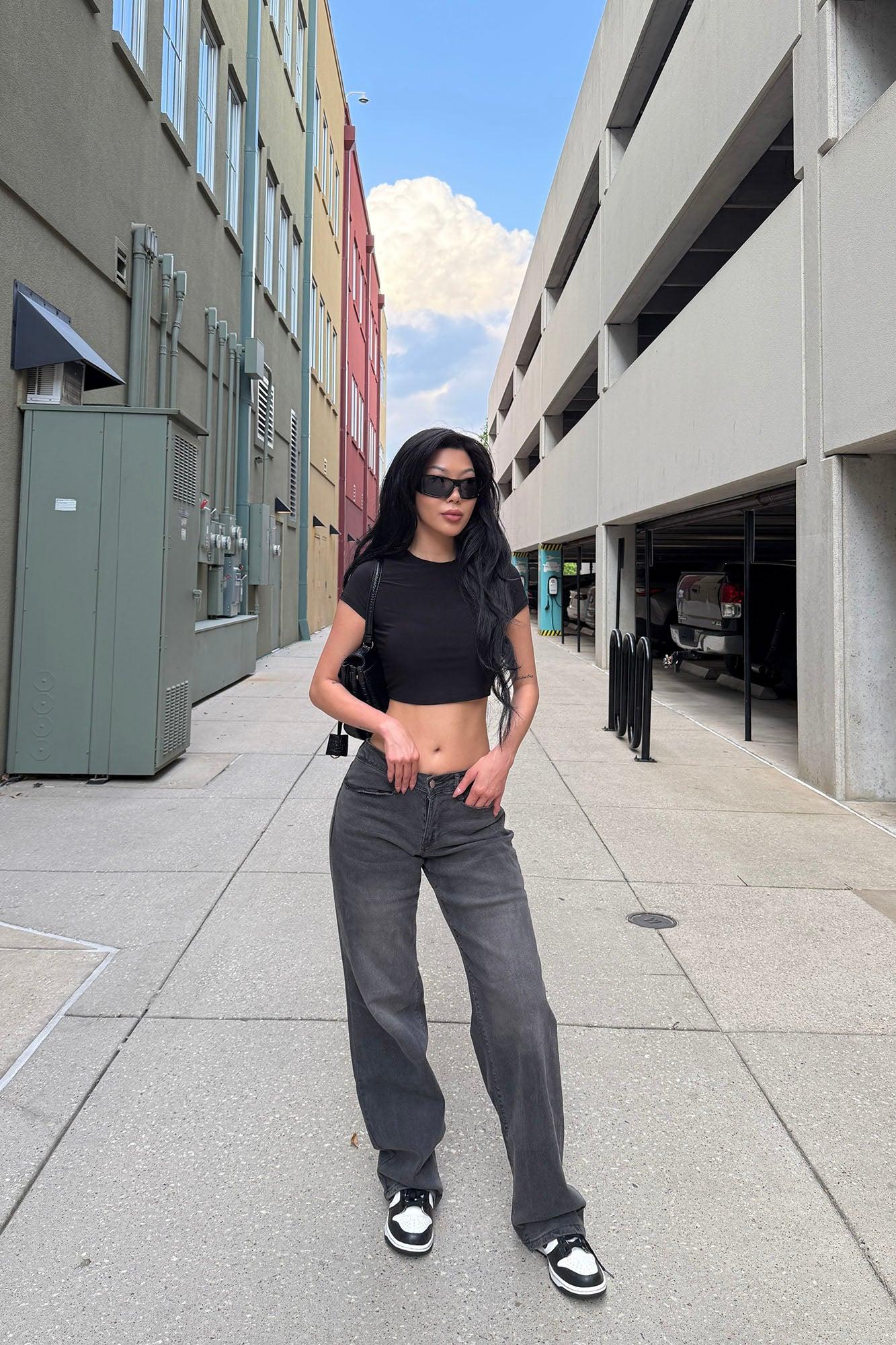 Lost As Always Stretch Baggy Jeans - Black Wash Product Image