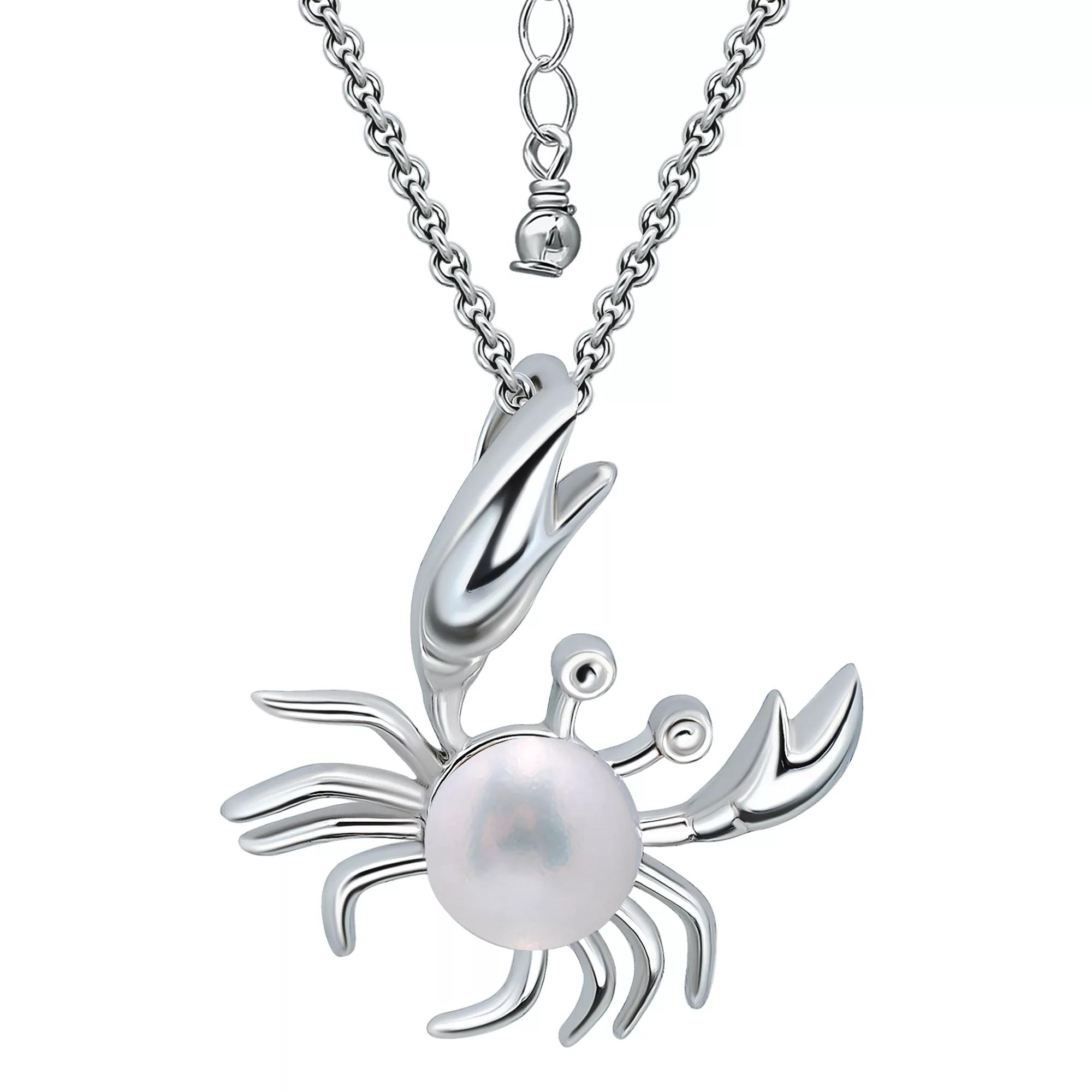 Aleure Precioso Sterling Silver Crab & Freshwater Cultured Pearl Pendant Necklace, Women's, Size: 18", Silver Tone Product Image