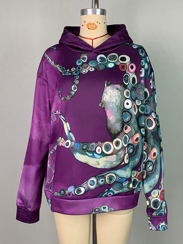 Long Sleeves Printed Hooded Hoodies Tops Product Image
