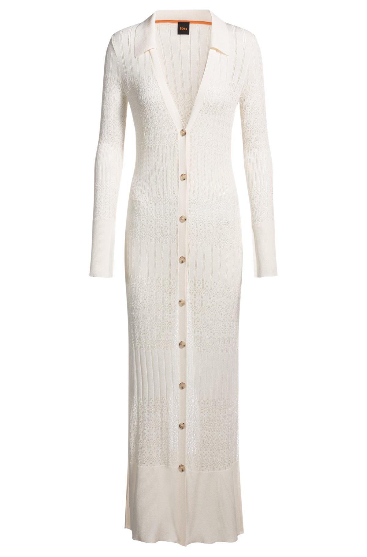 Long knitted cardigan with collar Product Image