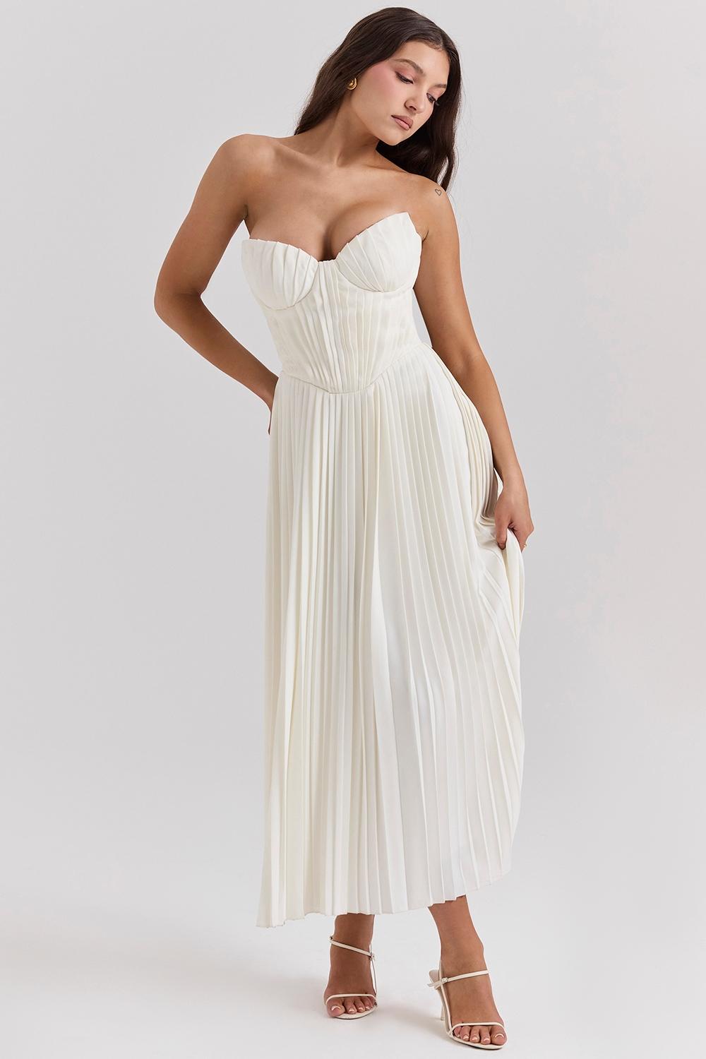 Amorata  ivory pleated maxi dress Product Image
