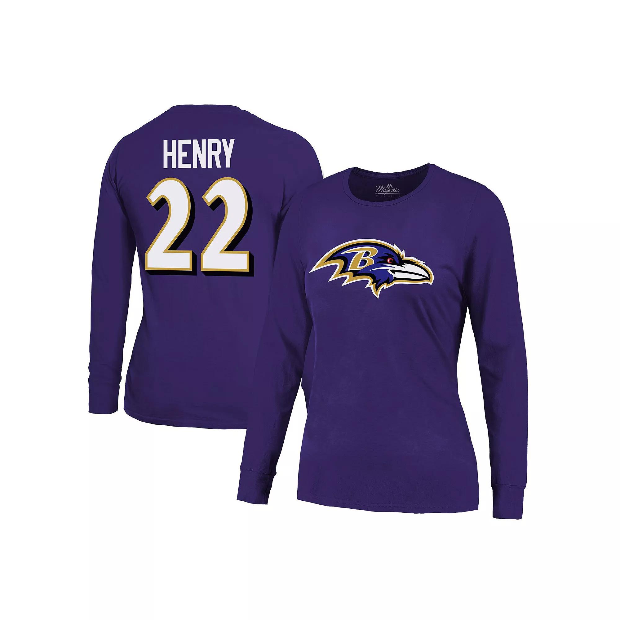 Women's Majestic Threads Derrick Henry Purple Baltimore Ravens Name & Number Long Sleeve T-Shirt,  Product Image