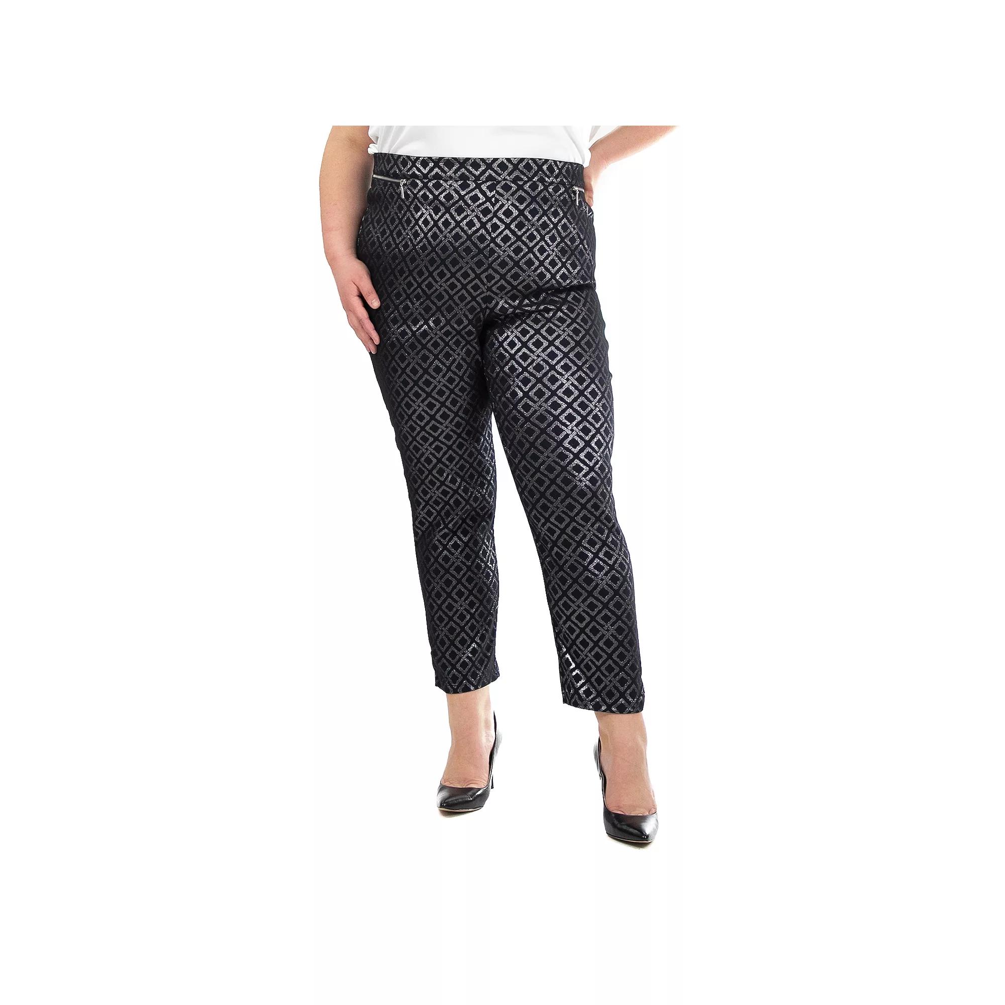 Plus Size Nina Leonard Ankle Length Millennium Pants, Women's, Size: 2XL, Navy Silver Product Image