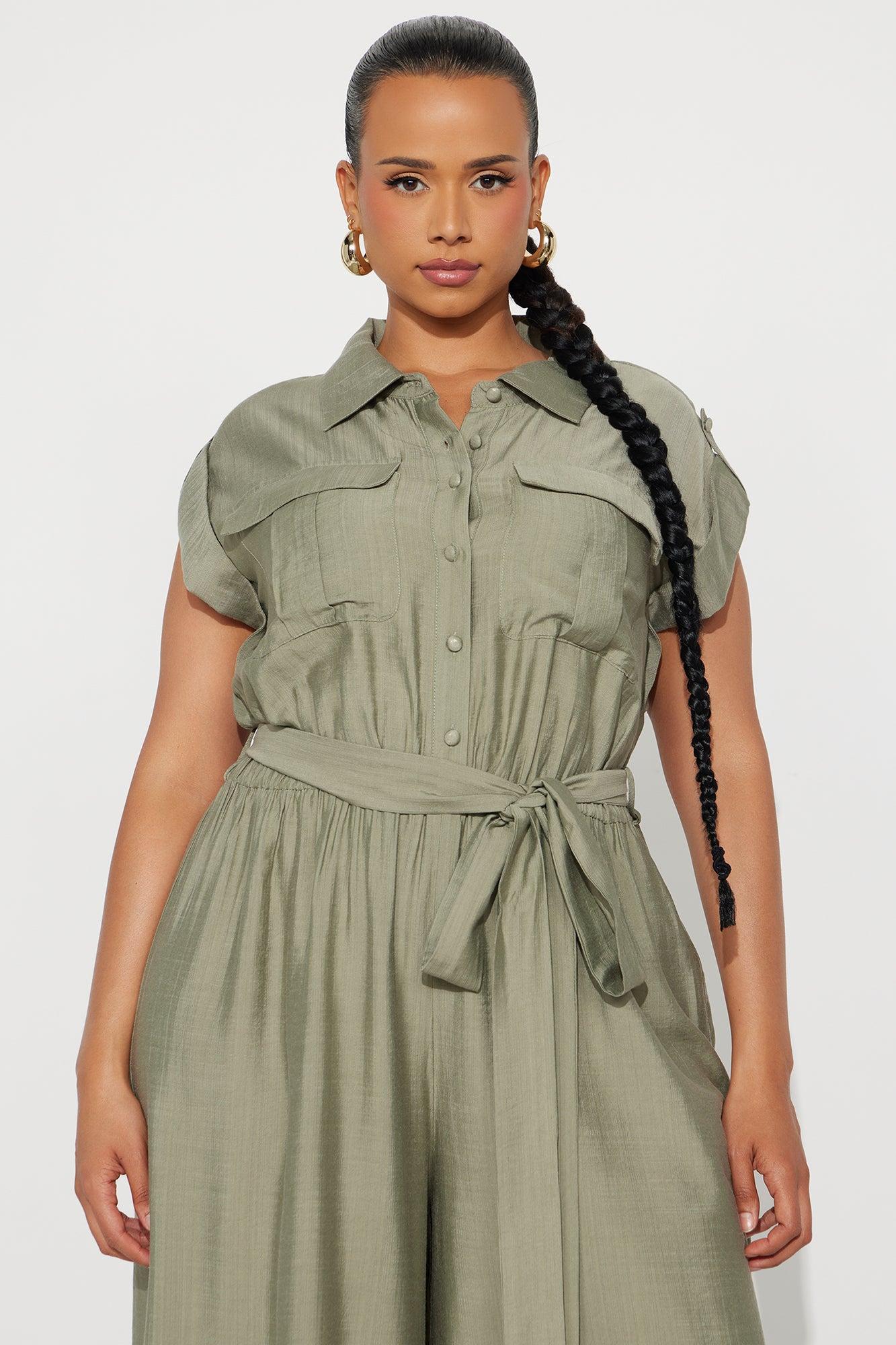 Valentina Linen Wide Leg Jumpsuit - Olive Female Product Image