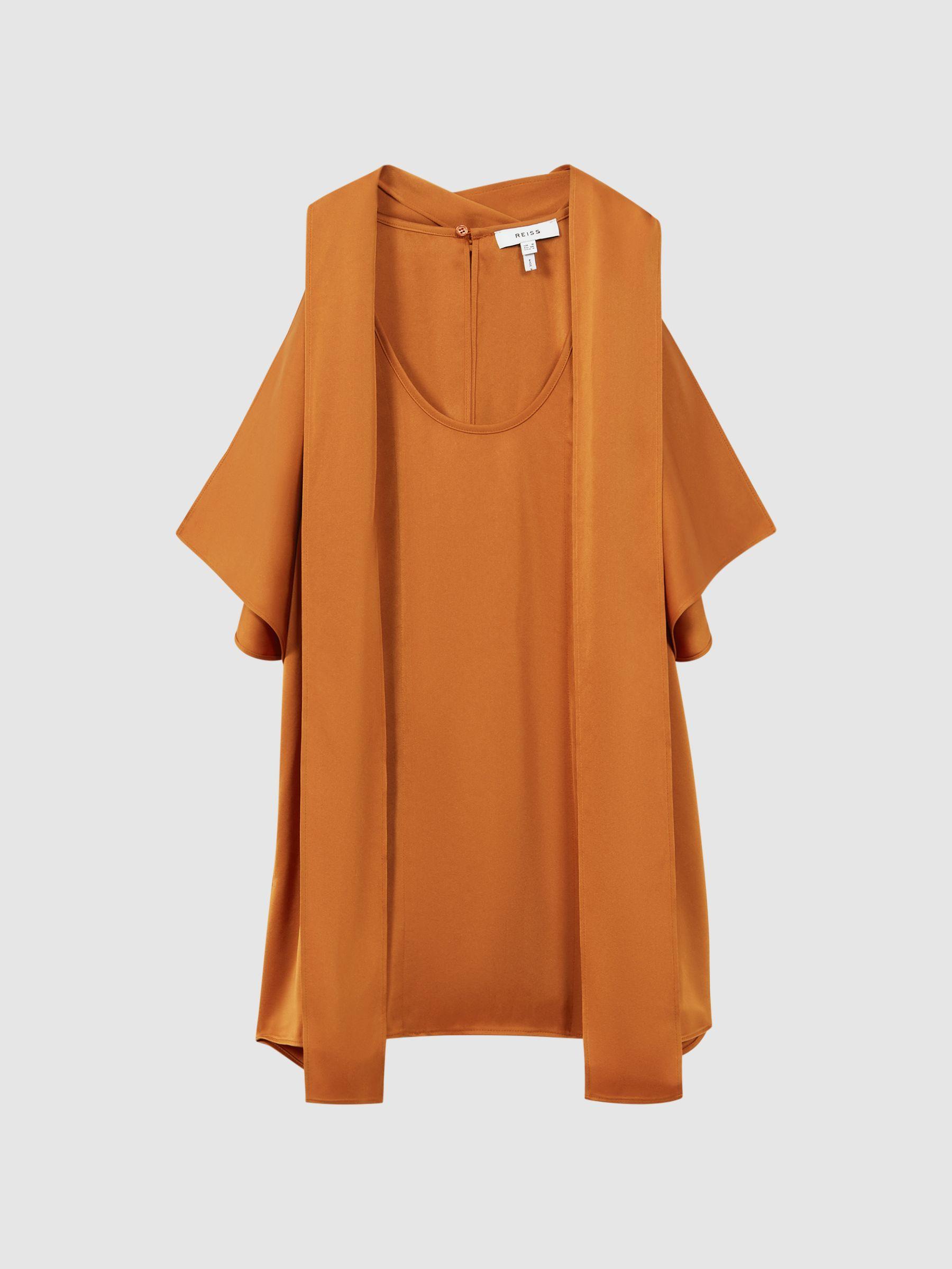 Tie Neck Draped Satin Blouse in Rust Product Image