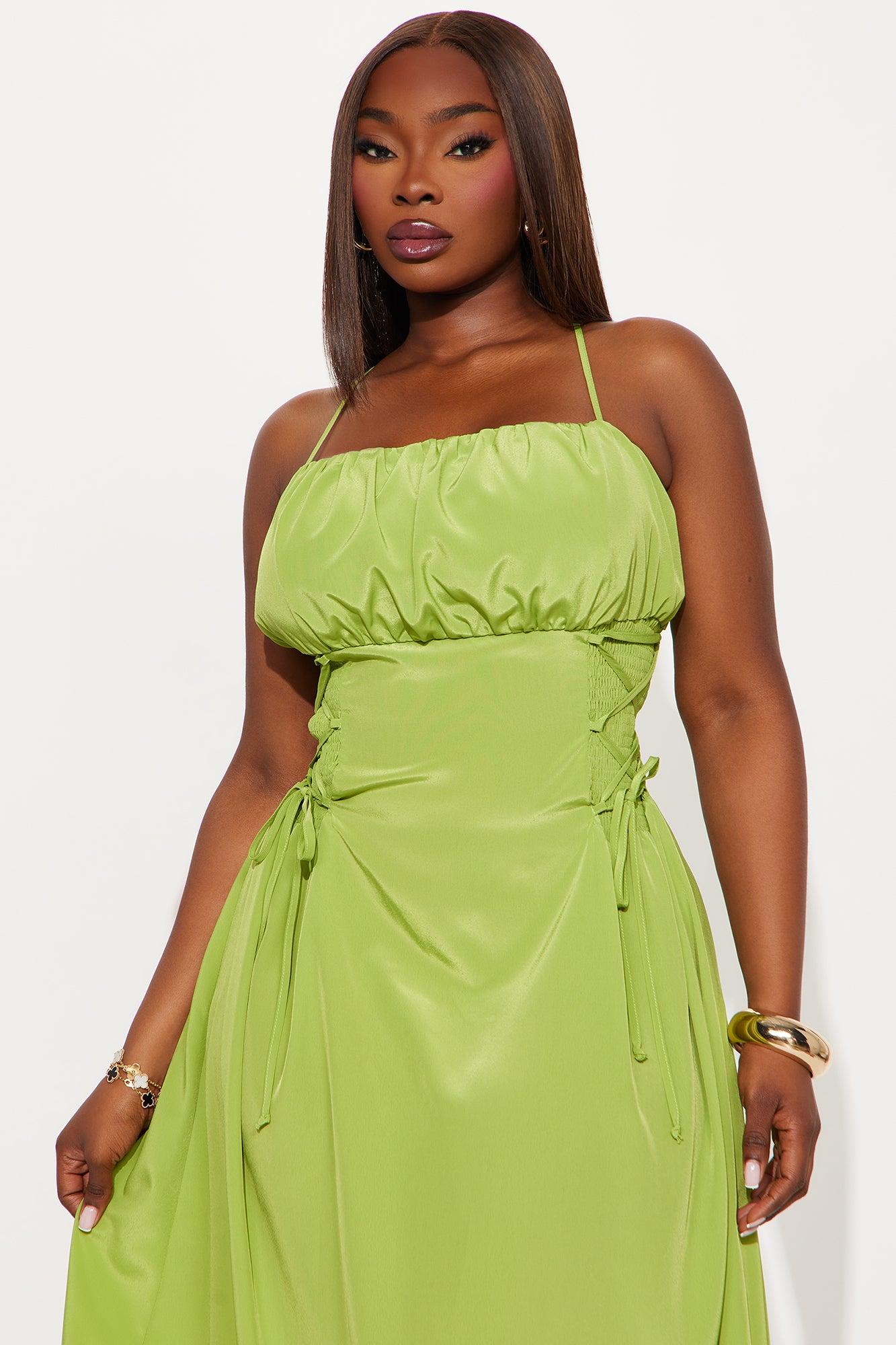 Kaliah Lace Up Midi Dress - Chartreuse Female Product Image