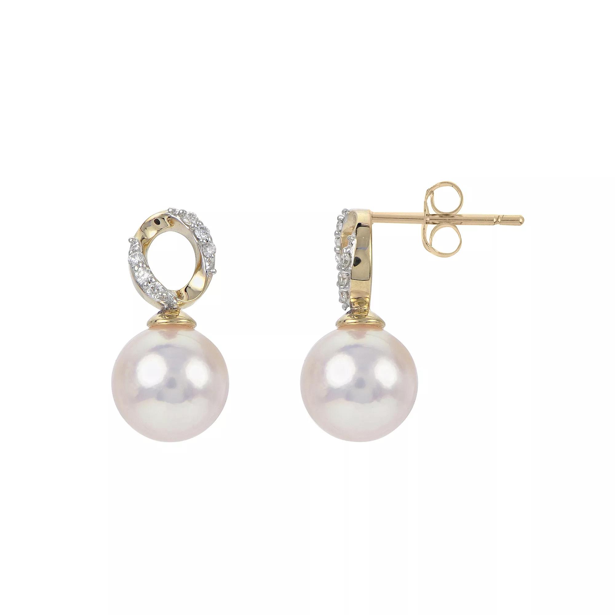 PearLustre by Imperial 14k Gold Akoya Cultured Pearl & Diamond Accent Drop Earrings, Women's Product Image
