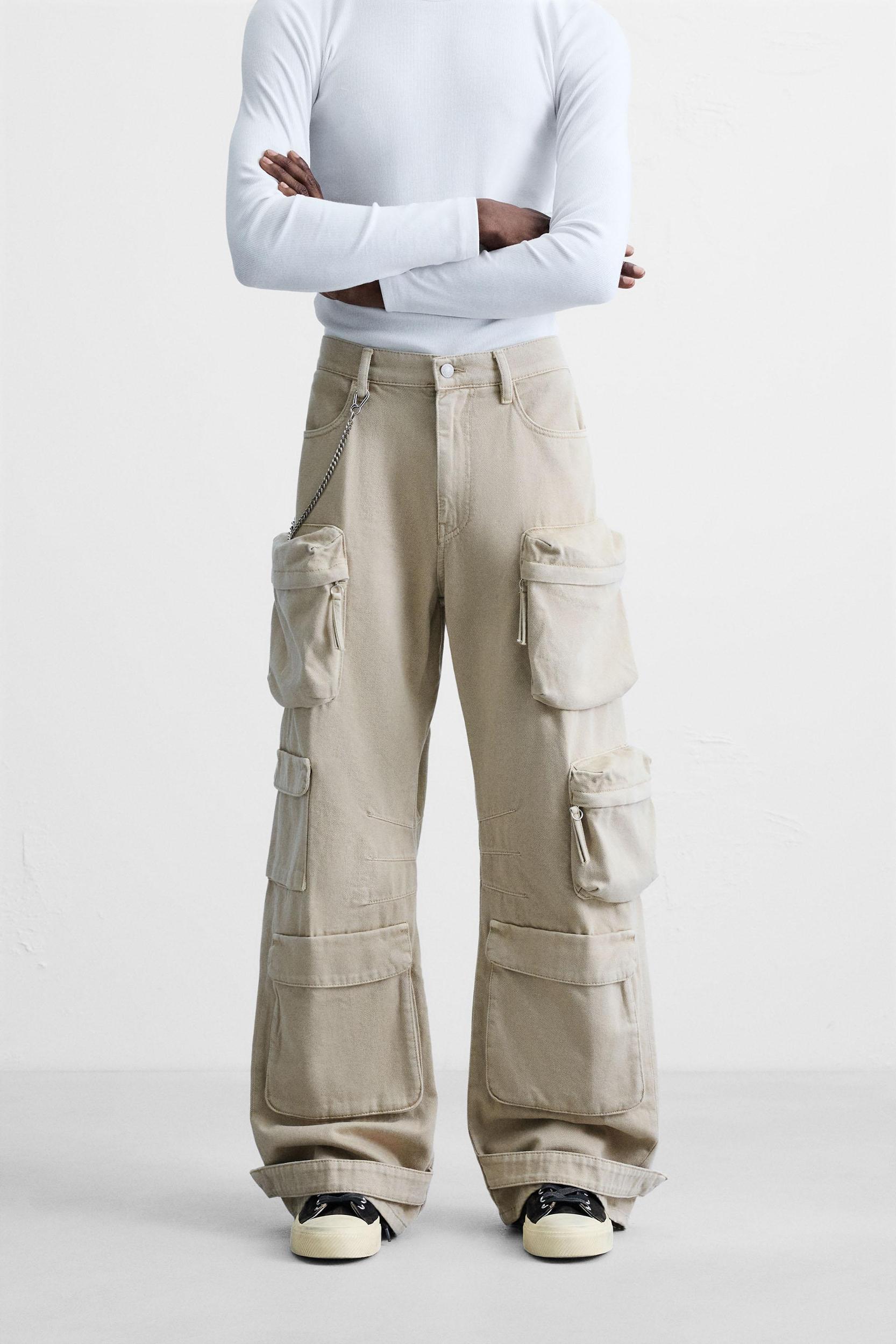 DENIM CARGO PANTS WITH POCKETS Product Image