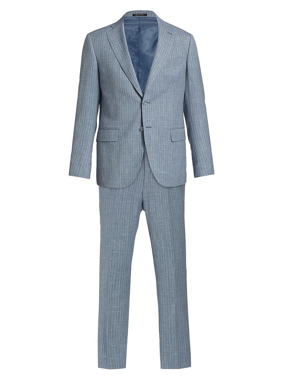 Mens Slim-Fit Pinstriped Chambray Wool-Blend Suit Product Image