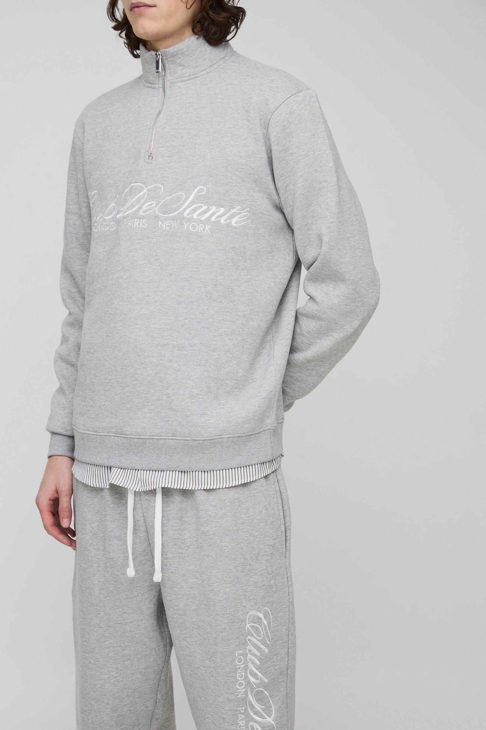 Tall Regular Fit Embroidered 1/4 Zip Tracksuit | boohooMAN USA Product Image