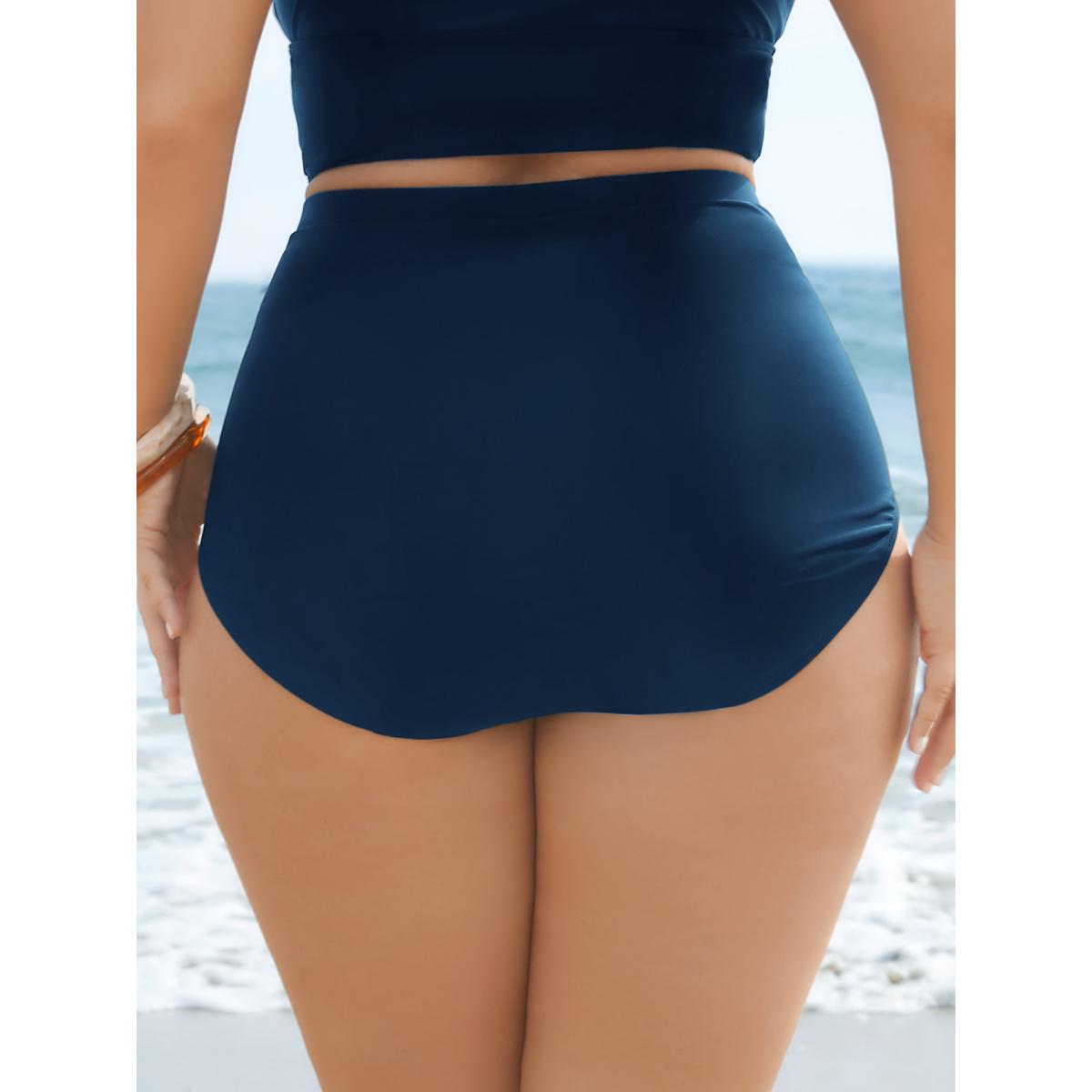 Plus Size High Rise Ruched Plain Swim Bottoms Women's Swimwear Indigo Resort Gathered High stretch Skinny High Rise Curve Swim Bottoms BloomChic 18-20/2X Product Image