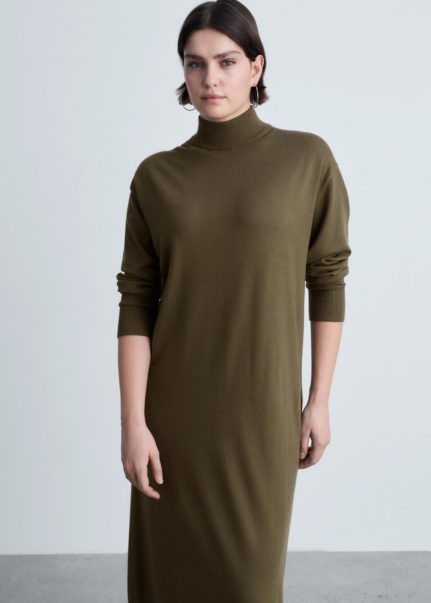Perkins-neck knitted dress - Women | MANGO USA Product Image
