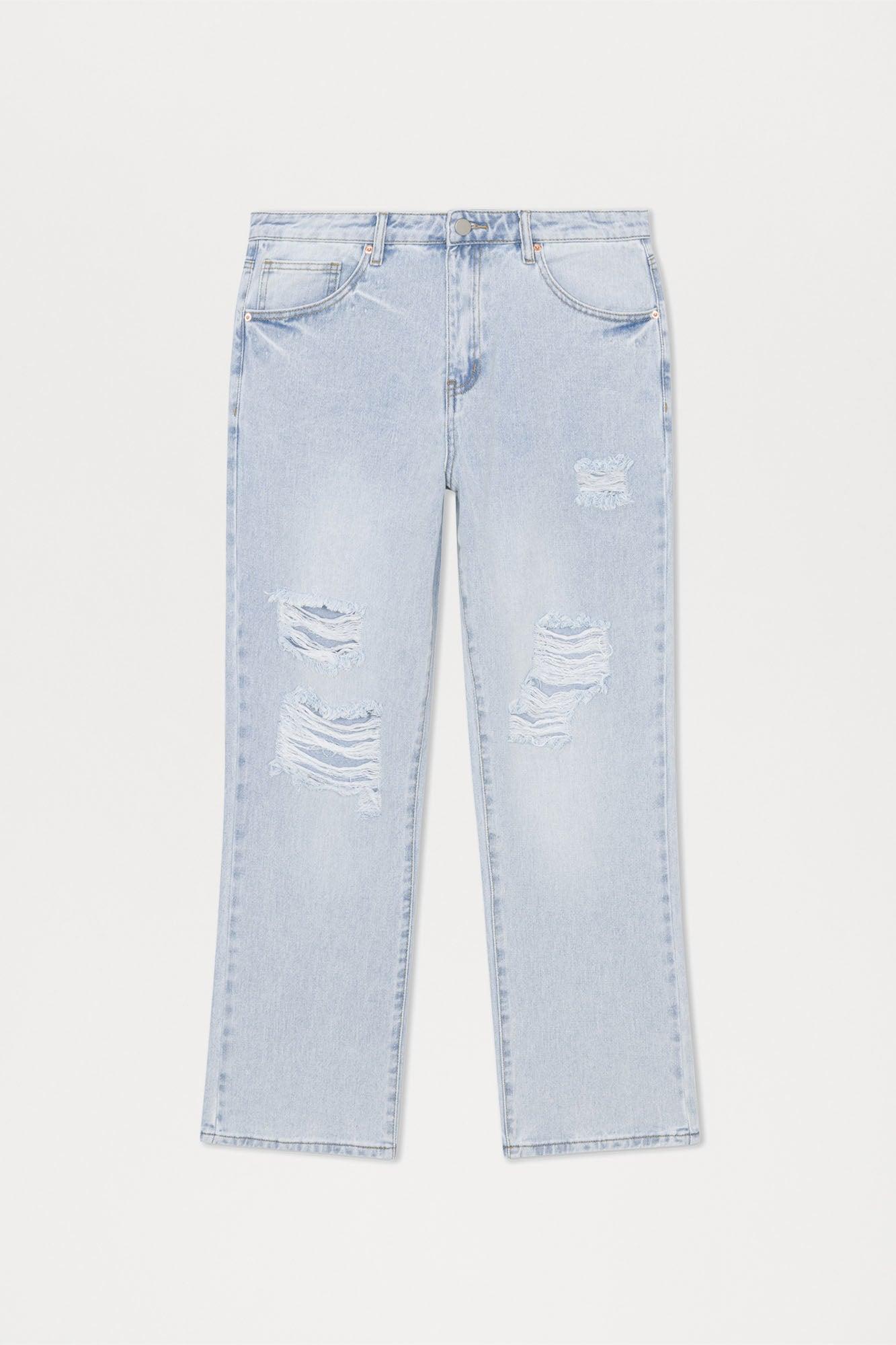 Classic Distressed Straight Jeans - Light Wash Product Image