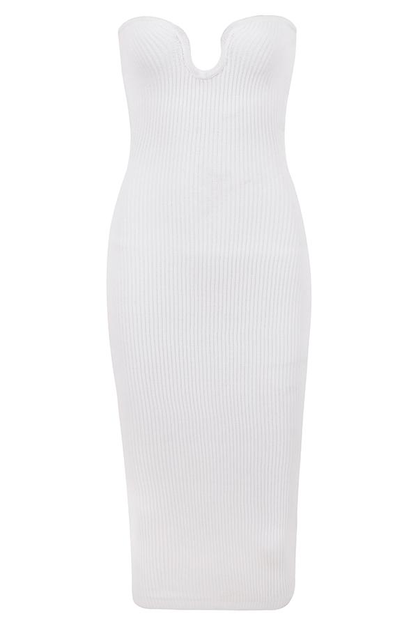 Oriana  white ribbed knit strapless midi dress - sale Product Image