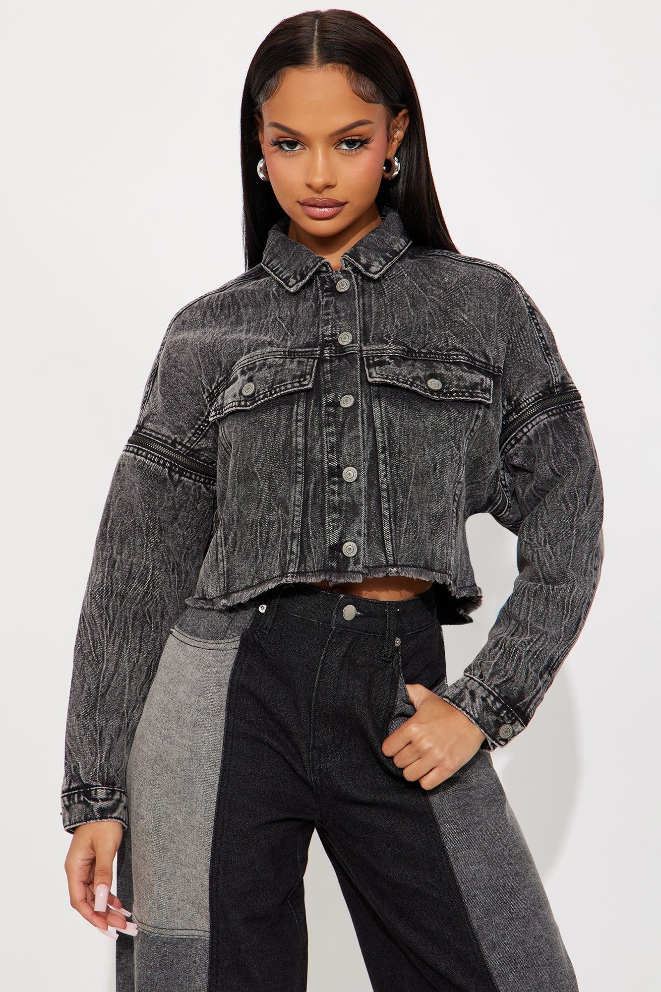 Carson Convertible Denim Jacket - Acid Wash Black Female Product Image