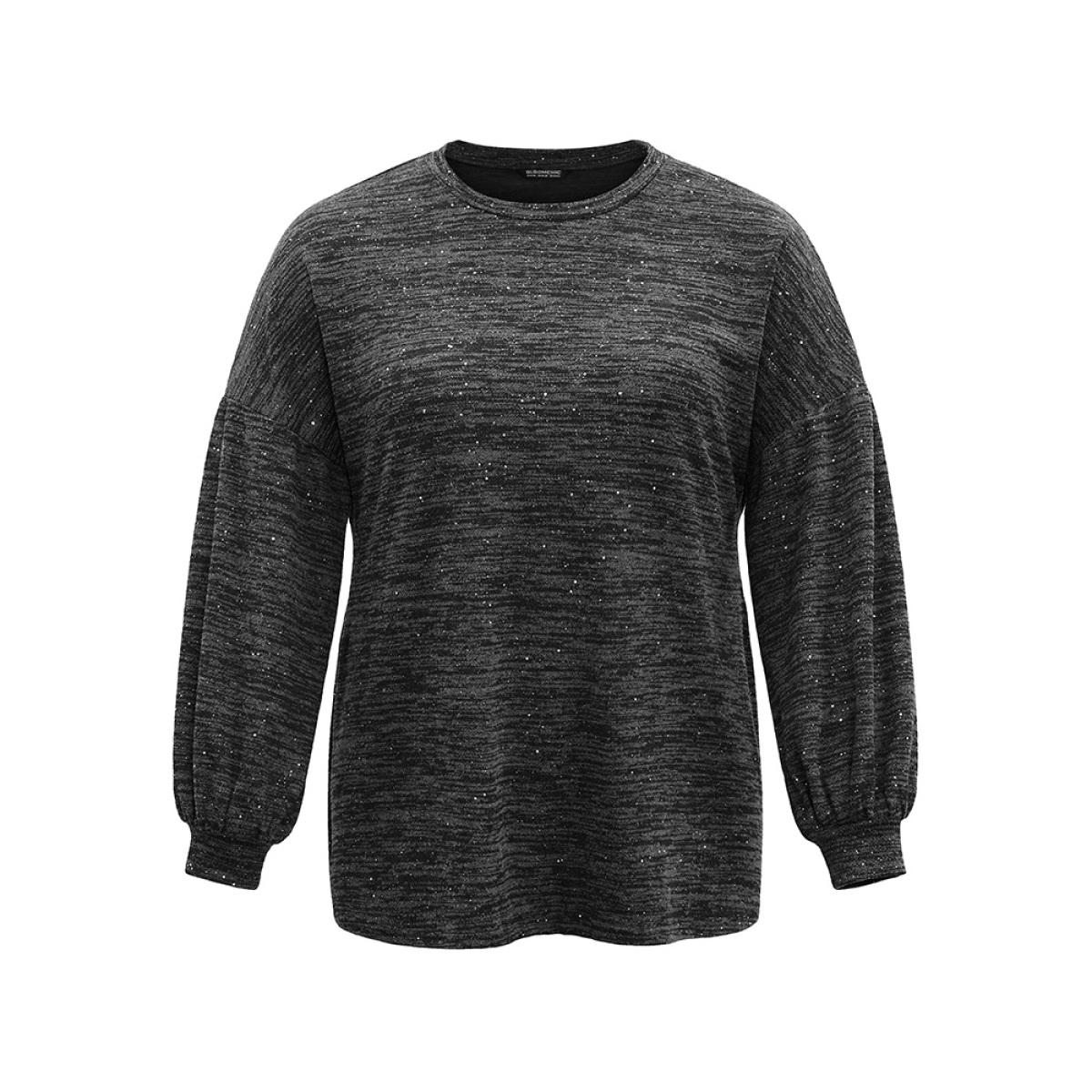 Plus Size Sequin Lantern Sleeve Drop Shoulder Sweatshirt Women DimGray Casual Sequin Round Neck Dailywear Sweatshirts BloomChic 10/M Product Image