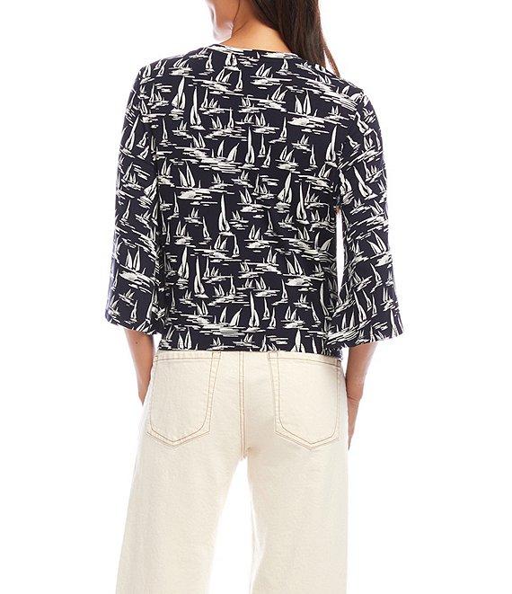 Karen Kane Sailboat Print Flare Sleeve Drape Front Top Product Image