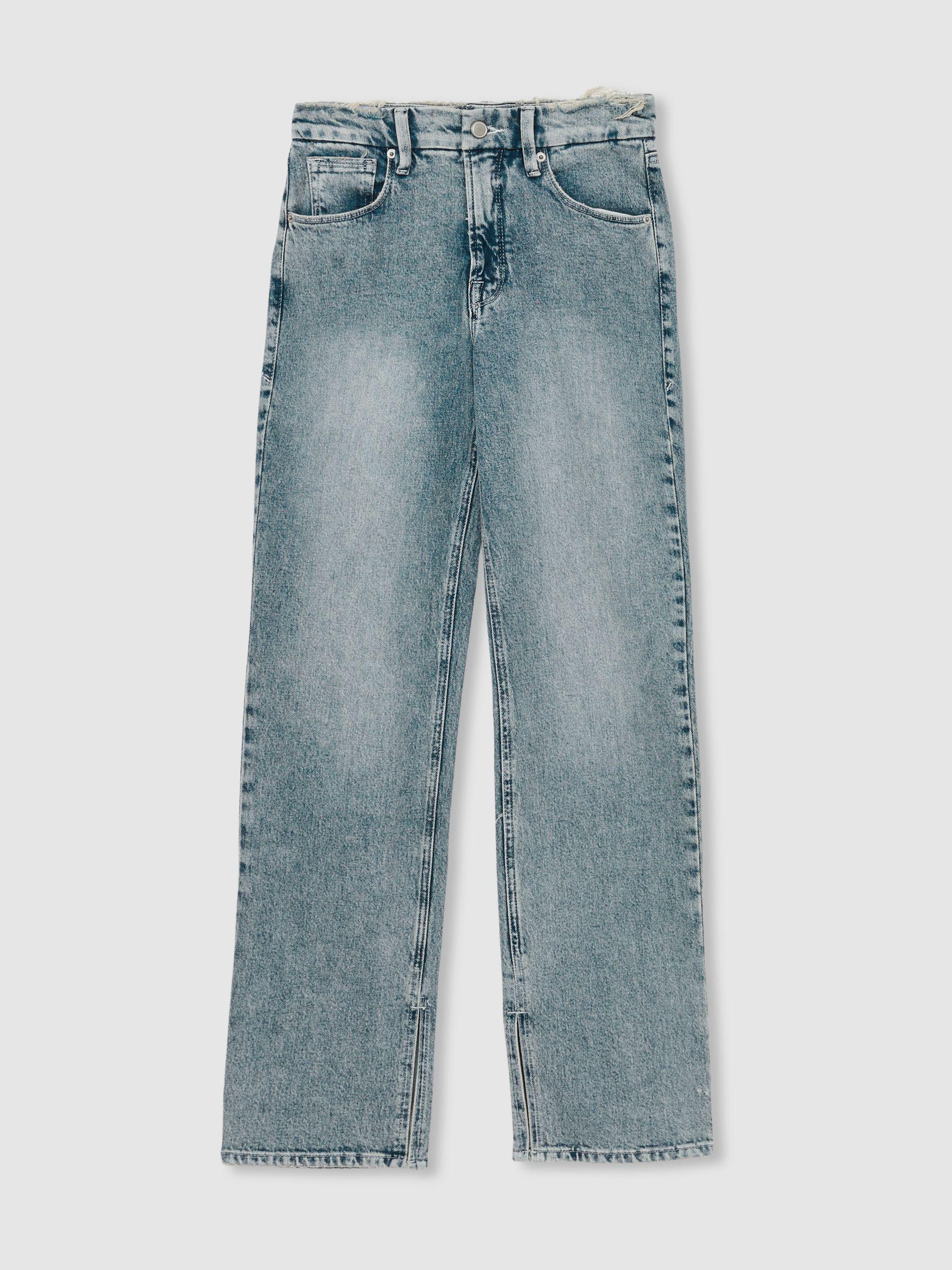 Good American Straight-Leg Slit-Hem Jeans in Light Indigo Product Image