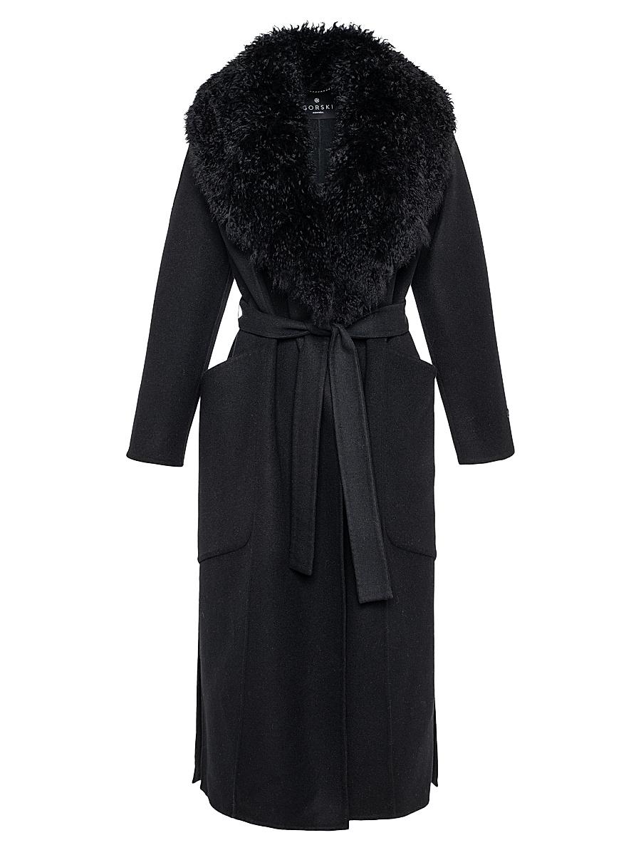 Womens Double Face Loro Piana Wool and Cashmere Coat with Detachable Cashmere Goat Collar with Belt Product Image