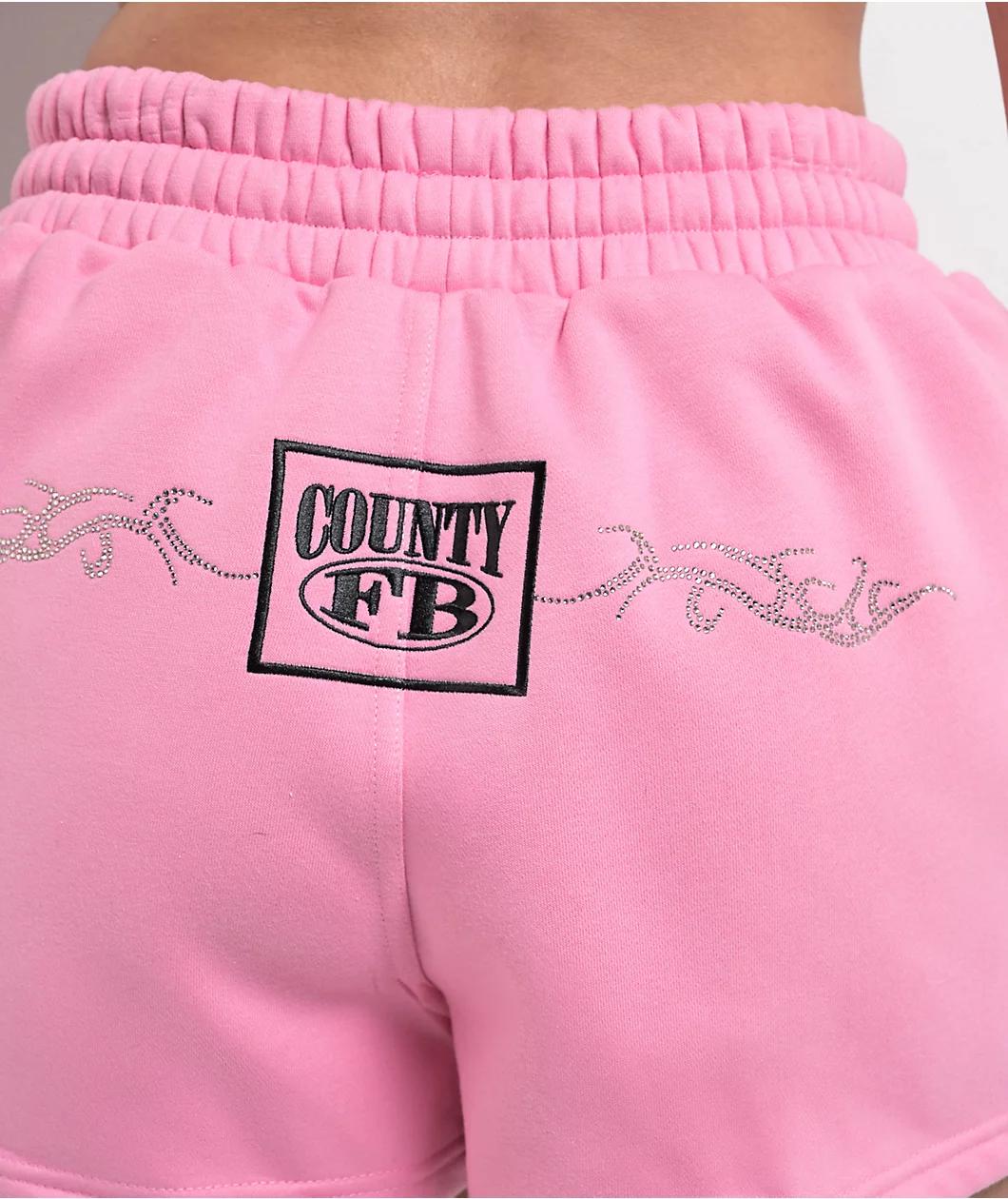 FB County Rhinestone Pink Sweat Shorts Product Image